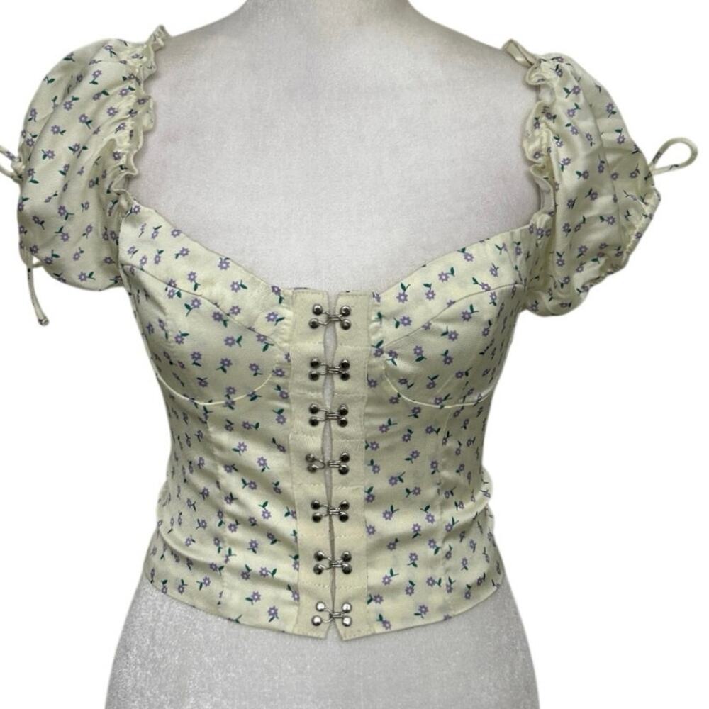 Princess Polly Coquette Milkmaid  Corset Butter Yellow Allyson Floral Top 4  NWT